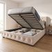 Lit Coffre Double 140x190 Cm Avec Sommier, Lit Adulte Avec Espace De Rangement Hydraulique, Tête De Lit Capitonnée Avec Clous, Velours, Style Moderne, Beige