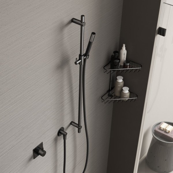 hotbath Cobber glijstang 90cm met wandaansluitbocht doucheslang 150cm en handdouche geborsteld messing (goud) PVD M307BBP