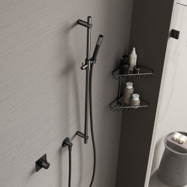 hotbath Cobber glijstang 90cm geborsteld messing (goud) PVD doucheslang 150cm en handdouche