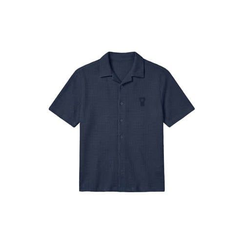 Baron Filou relaxed casual overhemd met textuur donkerblauw