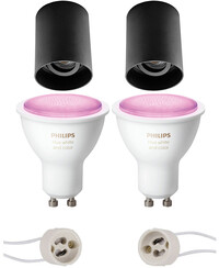 BES LED Pragmi Luxina Pro - Opbouw Rond - Mat Zwart - Verdiept - Kantelbaar - Ø90mm - Philips Hue - Opbouwspot Set GU10 - White and Color Ambiance - Bluetooth