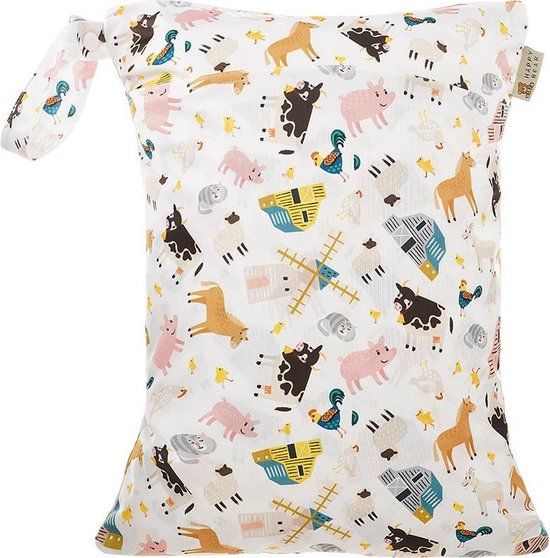 HappyBear Wetbag - Boerderij | 30x40cm - Waterdichte luiertas met 2 vakken