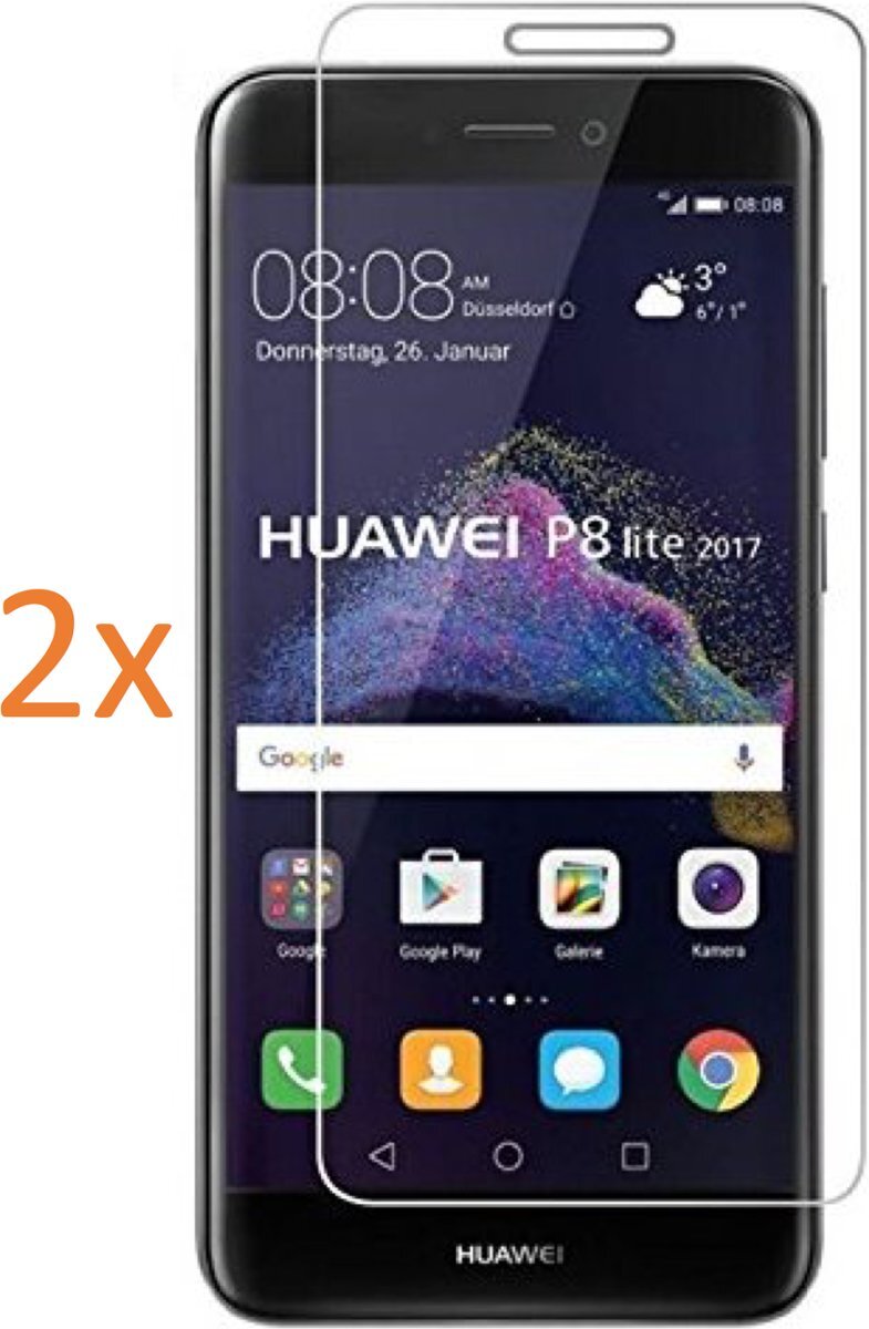 iCall 2x Huawei P8 Lite 2017 - Tempered Glass Screenprotector Transparant 2.5D 9H Gehard Glas Screen Protector - 0.3mm Two Pack / Duo-Pack