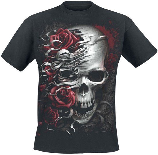 Spiral Skulls N' Roses Heren T-shirt - Zwart - XL