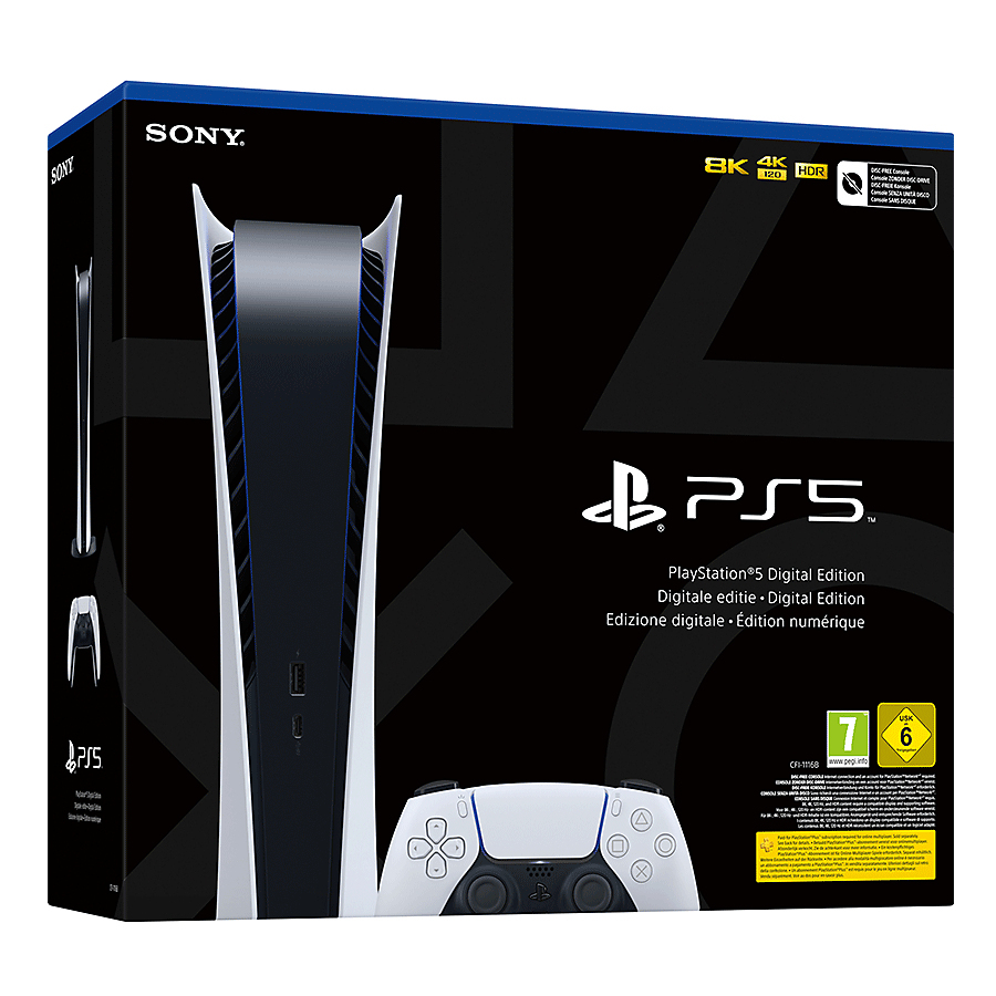 Sony PlayStation 5 Digital Edition - 825GB - Black & White