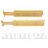 SpaceAid 4 inch hoge bamboe ladeverdelers met etiketten, keuken verstelbare ladeorganisatoren, uitbreidbare organisatie voor thuis, kantoor, dressoirs en badkamer, 4 verdelers (17-22 inch)