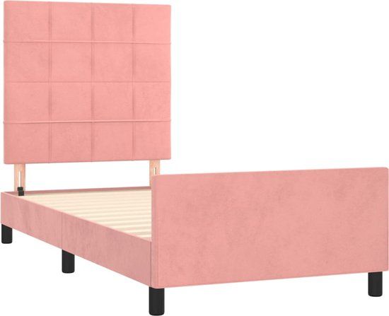 vidaXL Bedframe met hoofdeinde fluweel roze 90x200 cm