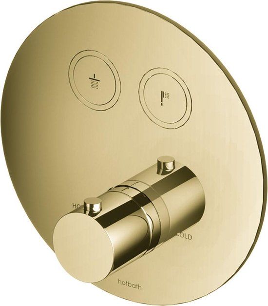 Hotbath Cobber Inbouw Douchethermostaat - Rond - Gepolijst Messing PVD - 2 Pushbuttons