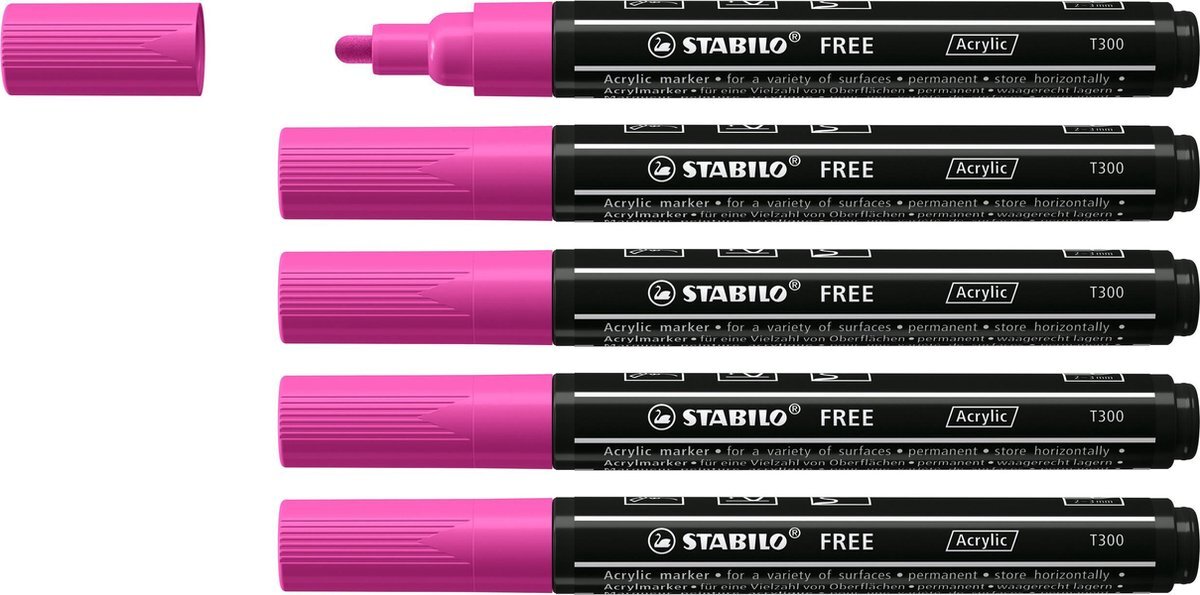 Stabilo FREE - Acryl Marker - T300 - Ronde Punt - 2-3 mm - Lila - Doos 5 stuks