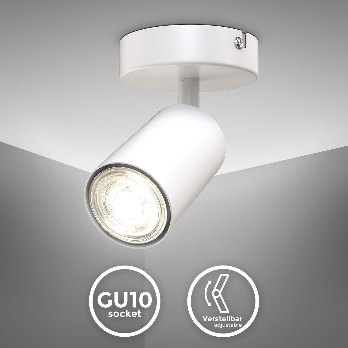 B.K.Licht - Opbouwspot - plafondspots met 1 lichtpunt - witte opbouwspot - GU10 fitting - draaibar - kantelbaar - wandspots - excl. GU10