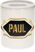 Bellatio Decorations Shoppartners Bv Spaarpot met voornaam Paul - wit - met goud/zwart embleem - 8 x 9 cm - keramiek - met afsluitdop - cadeau verjaardag