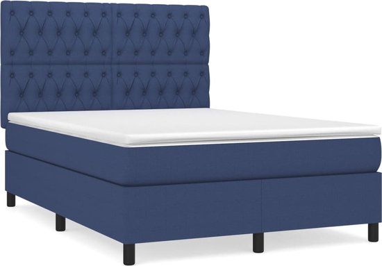 vidaXL Boxspring met matras stof blauw 140x190 cm