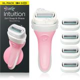 Wilkinson Sword Intuition 2in1 Soap and Shave Nourishing-scheermesjes pour femmes, incluant savon végétalien nourrissant, pack XL, système de rasage + 5 lames de recharge