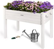 needs&wants® need&wants® Verhoogd bed van hout voor tuin, balkon, terras, plantenbakset, rechthoekig, smal met vliesfolie, kruidenbed, plantenbakdecoratie, 100 x 50 x 75 cm, wit