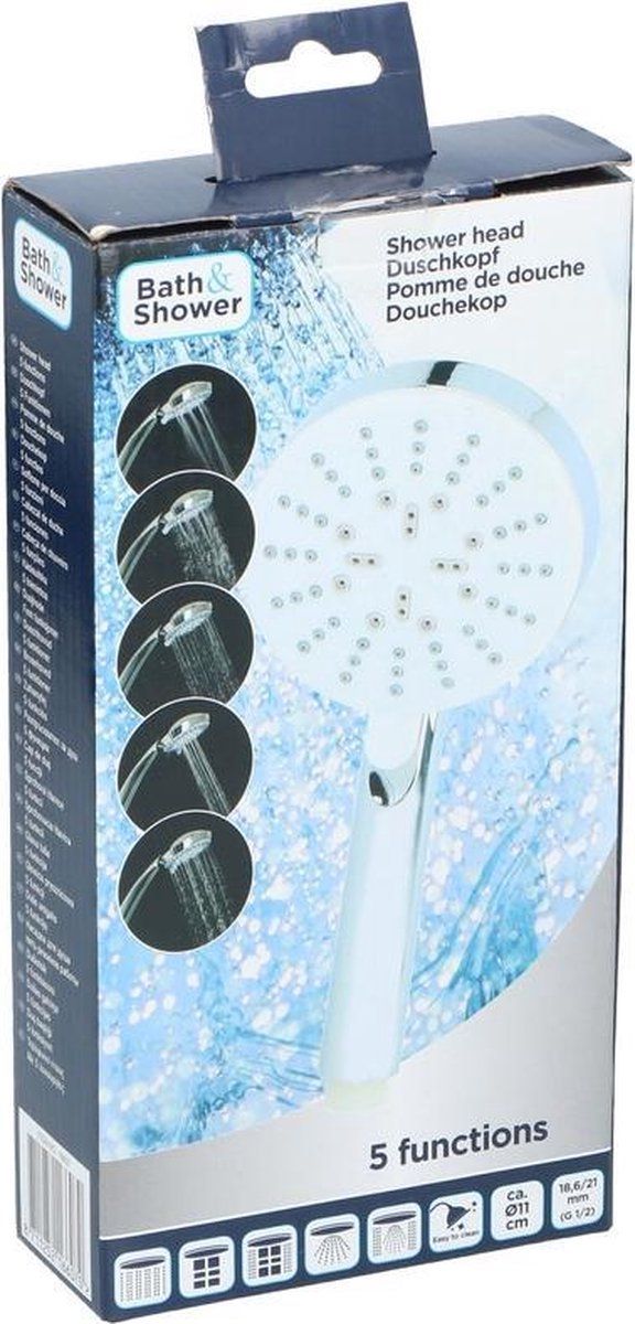 Trendo Douchekop zilver/wit met 5 standen 11 cm