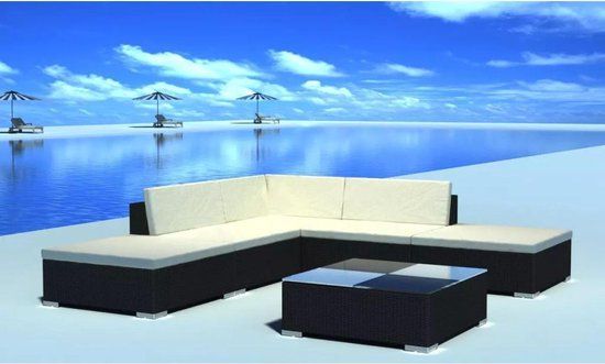 vidaXL 6-delige Loungeset - met kussens - poly rattan - zwart
