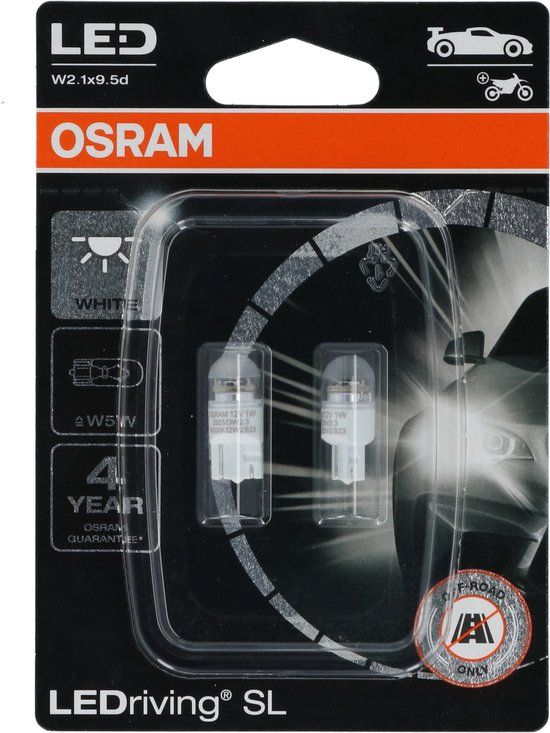 W5W Osram Ampoule LED 12V 1W 6000K blanc culot W5W W2.1X9.5D