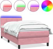 vidaXL Boxspringbed met matras en LED-verlichting, roze, 80x220 cm, fluweel