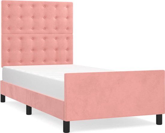vidaXL Bedframe met hoofdeinde fluweel roze 90x200 cm