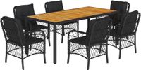 vidaXL 7-delige Tuinset met kussens, polyrattan, zwart