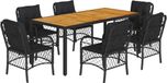 vidaXL Ensemble de jardin 7 pièces avec coussins, polyrotin, noir