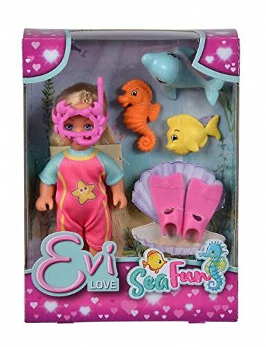 Simba Evi Love Sea Fun pop in duikpak met zwemvliezen en duikbril in krabvorm, met zeevrienden, minipop 12 cm, vanaf 3 jaar, Meerkleurig