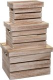 Five® Set 3 houten krattenbox met deksel, bruin, Hout, 17.5 l