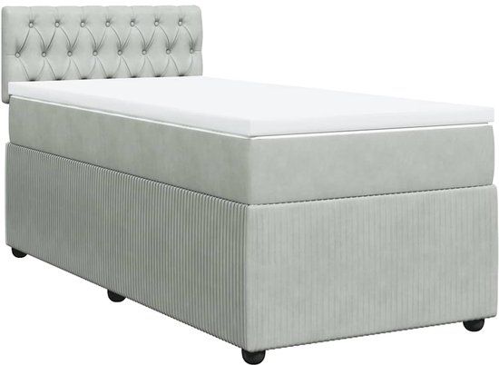 vidaXL Boxspring met matras fluweel lichtgrijs 90x200 cm