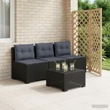 vidaXL 3-zits tuinbank met kussens in rattanlook PP Antraciet