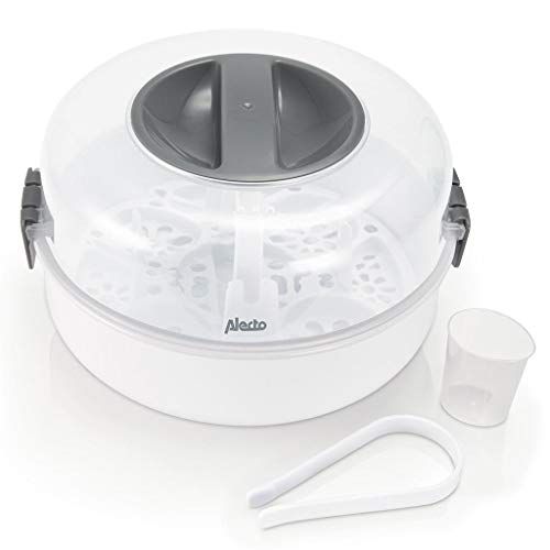 Alecto BW-04 magnetronsterilisator voor maximaal 4 babyflessen van 150 ml, melkpompen, potten, bekers en bestek levering incl. flessentang