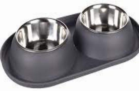 Flamingo Grafa Duo Dinner Eet- en Drinkpot Honden/Katten Donkergrijs 2x220ml