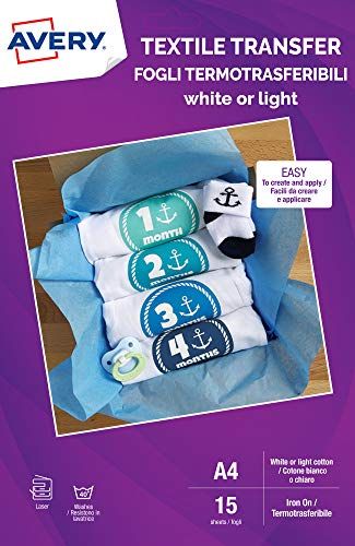 Avery UK Textile Transfer Paper voor lichte katoen, laserprinters, 15 vellen