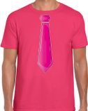 Bellatio Decorations Verkleed t-shirt voor heren - stropdas roze - roze - carnaval - foute party XXL