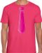Bellatio Decorations Verkleed t-shirt voor heren - stropdas roze - roze - carnaval - foute party XXL