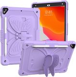 Merkloos / Sans marque MONCAP Tablethoes met penhouder riem polsband geschikt voor Apple iPad, 10,2 inch 2021 9e /2020 8e /2019 7e, beschermhoes met potloodhouder, stootvast, robuuste hybride cover, lila