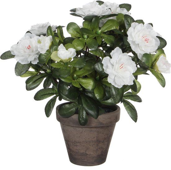 Mica Decorations Azalea Kunstplant in Bloempot Stan - H27 x Ø20 cm - Wit