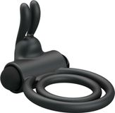 Pretty Love Osmond - Cockring - Dubbele Ring met Vibrerende Rabbit - Waterbestendig - Siliconen - Zwart