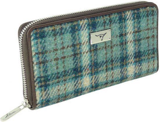 Dames Portemonnee Staffa Licht Blauw en Creme - Harris Tweed - muntvak met rits