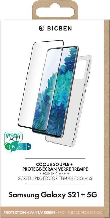 Bigben Connected, Hoesje geschikt voor Galaxy S21 Plus 5G - TPU met Tempered Glass Screenprotector, Transparant