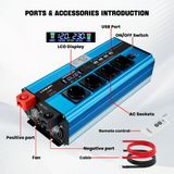 Reiner Sinus omvormer - 12V 8000W convertisseur de puissance - DC 12V vers AC 220-240V - 8000W puissance de crête, 4000W puissance continue - écran LCD - 50Hz - prise UE