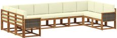 vidaXL - Salon d'extérieur - 10 pièces - Naturel et Crème - Bois d'acacia massif
