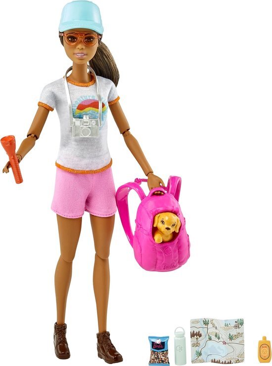 Barbie Hiking Doll, Brunette, with Puppy