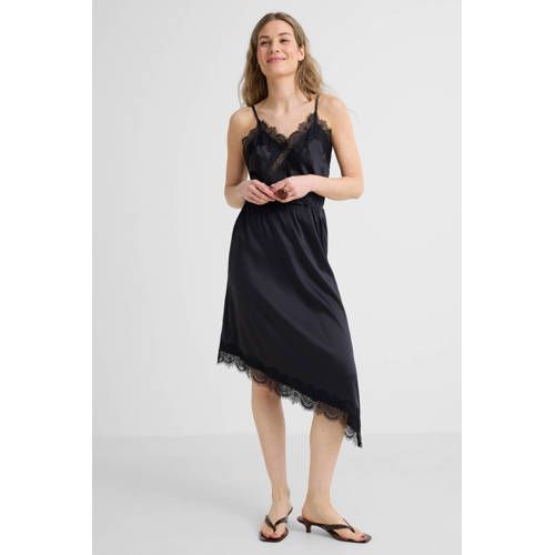 Anytime Satijnen Asymmetrische Midi Rok Zwart