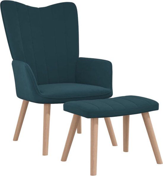vidaXL Relaxstoel met voetenbank fluweel blauw