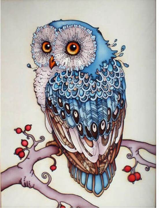 DoeZelf.nl by JenD online Diamond Painting Blauwe uil 30x40 Volledige bedekking - Vierkante steentjes uilen diamondpainting