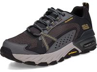 Skechers Max Protect wandelschoenen voor heren, zwart leer synthetisch mesh houtskool trim, 42,5 EU