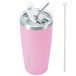 BJPKPK 600 ml Geïsoleerde Tumbler, Stijfmetaal, Kleurblok Design, Koffie Cup, Vakuum Dubbele Wand Thermische Reizigercup, met Kap en Spoor, Lichtroze kleur