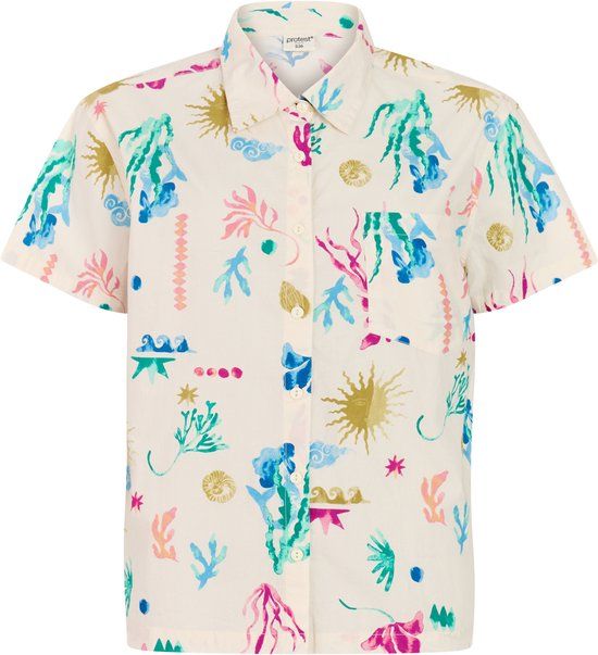 Protest PRTSizzle Blouse Dames Korte Mouwen Loose Fit Knoopsluiting Wit Katoen XS