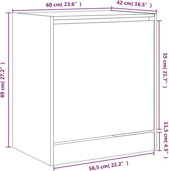 vidaXL Schoenenkast - 60x42x69 cm - Zwart - 9 paar schoenen - Met lade(s) - Hout