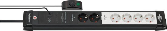 Brennenstuhl Premium-Line Comfort Switch Plus stekkerdoos 6-voudig zwart/lichtgrijs 3m H05VV-F 3G1,5 2 x permanente, 4 x schakelbare